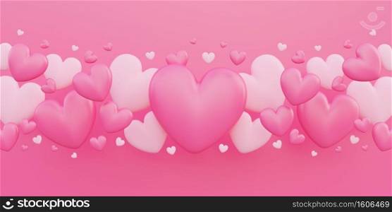 Valentine’s day, love concept, colorful 3d heart shape overlap background with copy space