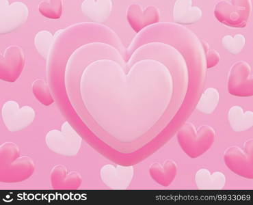 Valentine’s day, love concept, colorful 3d heart shape overlap in the middle and heart background