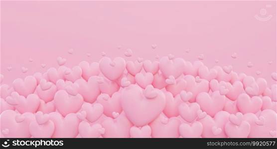Valentine’s day, love concept, pink 3d heart shape overlap background with copy space