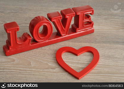 Valentine's Day. Love in red letters with a red heart