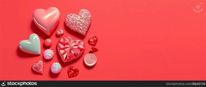 Valentine’s Day Sparkle Hearts Diamonds and Crystals Banner and Background