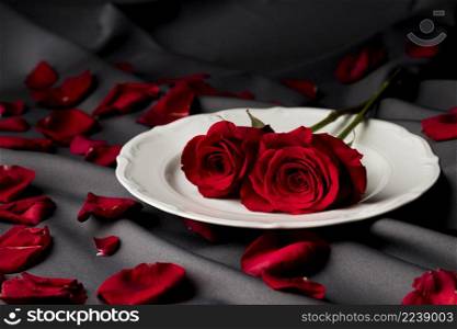 valentine s day table set with roses plate