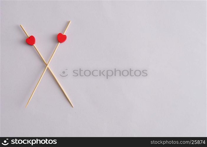 Valentine's Day. Two red hearts on sticks