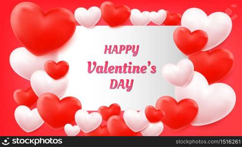 Valentines banner with holiday elements. red heart, gift box, ribbon. Vector illustration