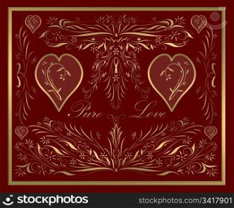 valentines card. beautiful victorian style valentines card in ornate gold
