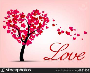 Valentines card with heart tree and love
