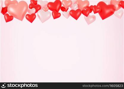 Valentines day background mockup with Heart Shaped. 3D Rendering.