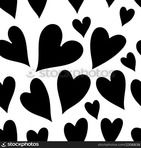 Valentines Day background. Valentine heart symbol silhouettes. Seamless monochrome pattern with hearts
