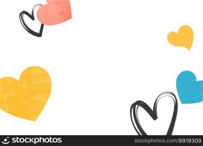 Valentines day background with hearts decor on white background and space for text.