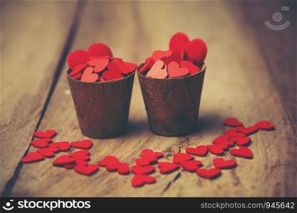 Valentines Day background with hearts, vintage filter image