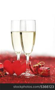Valentines day card with champagne glasses and decoration