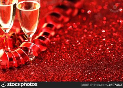 Valentines day Champagne and decorative ribbon