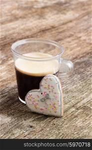Valentines day coffee. Valentines day coffee with heart gingerbread cooki
