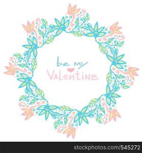Valentines day decoration. Cute floral frame in vector. Creative flowers background in pastel colors. Valentines day decoration. Cute floral frame in vector. Creative flowers background in pastel color