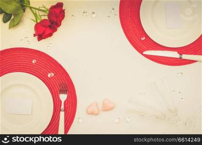Valentines Day Dinner - set of table ware for two, retro toned. Valentines Day Dinner
