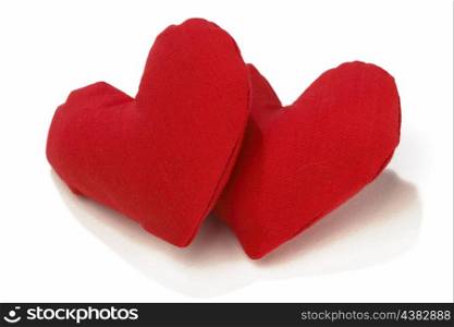 Valentines day fabric hearts isolated on white background