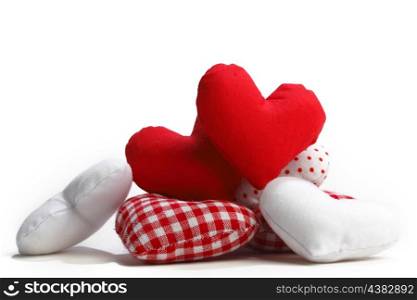 Valentines day fabric hearts isolated on white background