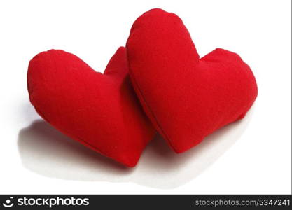 Valentines day fabric hearts isolated on white background