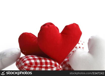 Valentines day fabric hearts isolated on white background