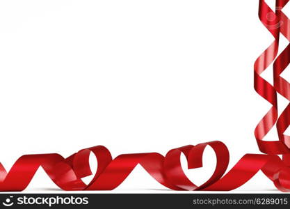 Valentines day frmae made of red ribbon hearts, isolated on white