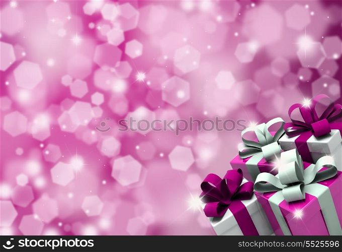 Valentines Day gifts on a glittery background