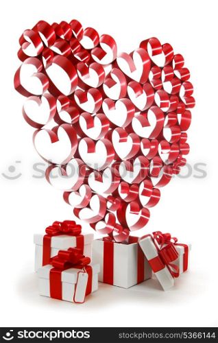 Valentines day gifts with hears isolated on white background