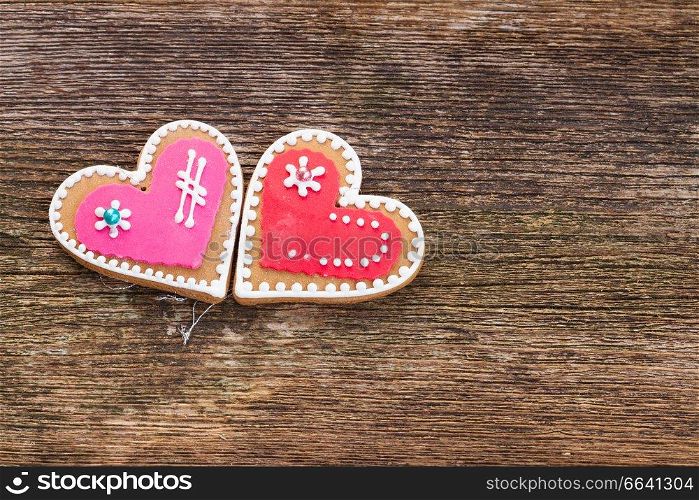 Valentines day heart cookies on wooden background. Valentines day cookies