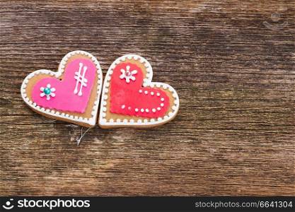 Valentines day heart cookies on wooden background. Valentines day cookies