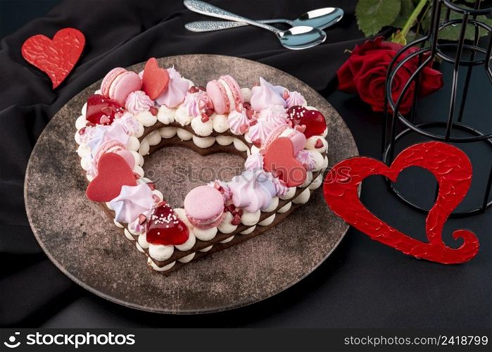 valentines day heart shaped cake with rose plate
