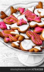 Valentines Day heart shaped cookies. Symbolic cookies in the shape of heart in vase on stem