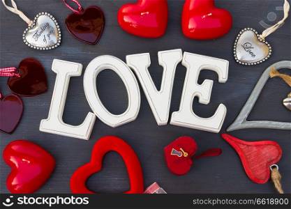 Valentines day hearts on dark wooden background. Valentines day hearts