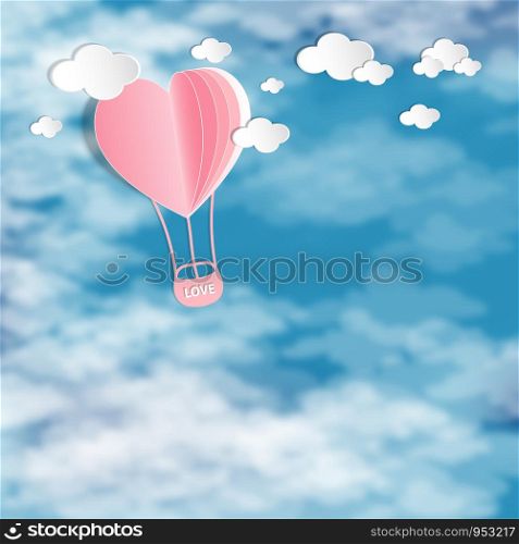 Valentines day in the sky and clound background with hearts pink balloon paper pattern illustration.