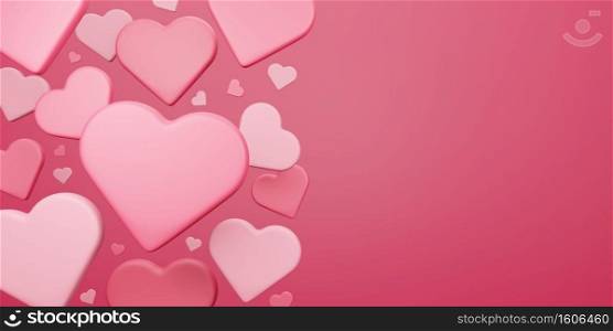 Valentines day, love concept, colorful 3d heart shape overlap background with copy space