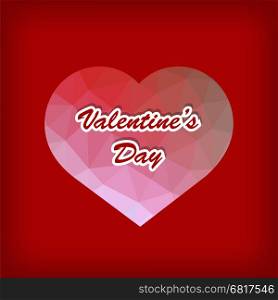 Valentines Day Romantic Banner with Polygonal Heart on Red Background.. Valentines Day Romantic Banner