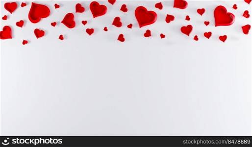 Valentines day white background with red hearts on top. Valentines day concept. Top view. Romantic background concept. valentines day mockup, template