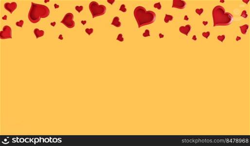 Valentines day yellow background with red hearts on top. Valentines day concept. Top view. Romantic background concept. valentines day mockup, template