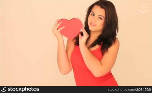 Valentines Woman Holding Heart-shaped Box