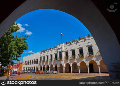 Valladolid city arcs arcade in Yucatan Mexico