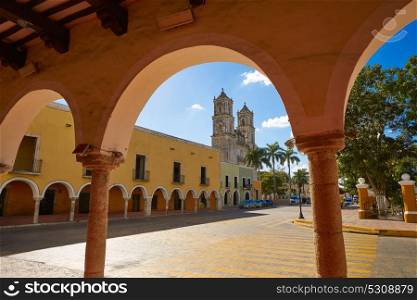 Valladolid city arcs arcade in Yucatan Mexico