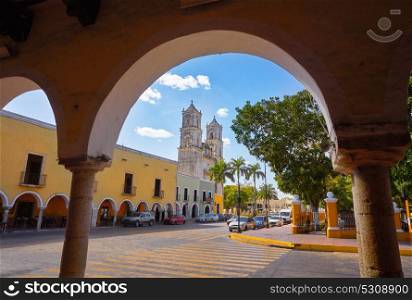 Valladolid city arcs arcade in Yucatan Mexico