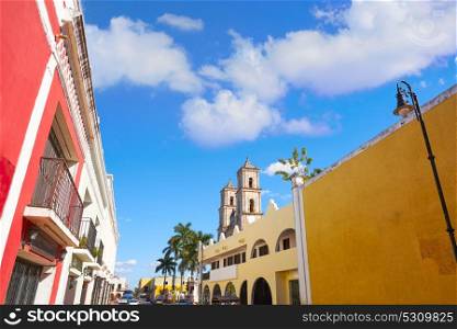 Valladolid city colorful facades Yucatan in Mexico