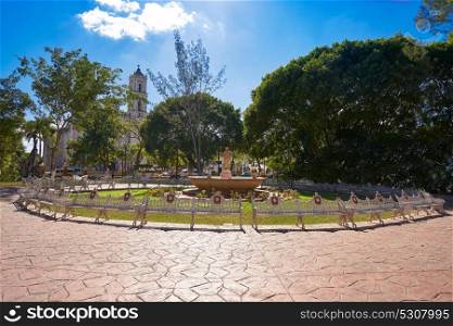 Valladolid city park fountain of Yucatan in Mexico