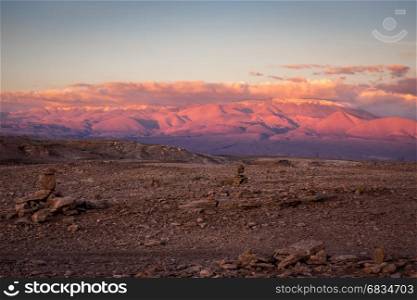 Valle de la Luna landscape at sunset in San Pedro de Atacama, Chile