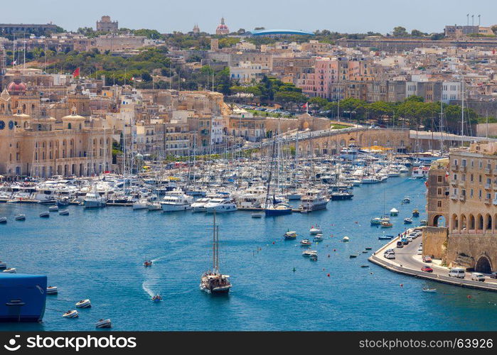 Valletta. Mediterranean harbor.. Mediterranean harbor of Valletta in the sunny day. Malta.