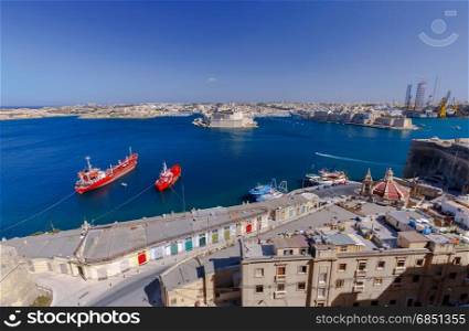 Valletta. Mediterranean harbor.. Mediterranean harbor of Valletta in the sunny day. Malta.