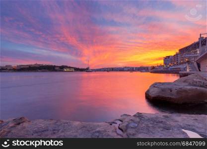 Valletta. Mediterranean harbor.. Valletta. Mediterranean harbor at sunset In the spring morning..