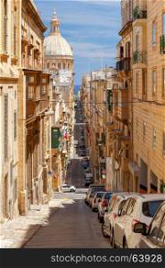 Valletta. Old medieval street.. Narrow traditional medieval street in Valletta. Malta.