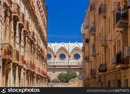 Valletta. Old medieval street.. The old typical narrow medieval street in Valletta. Malta.