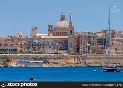 Valletta. St. Paul&rsquo;s Cathedral.. View of St. Paul&rsquo;s Cathedral on a sunny day. Malta. Valletta.