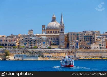 Valletta. St. Paul&rsquo;s Cathedral.. View of St. Paul&rsquo;s Cathedral on a sunny day. Malta. Valletta.